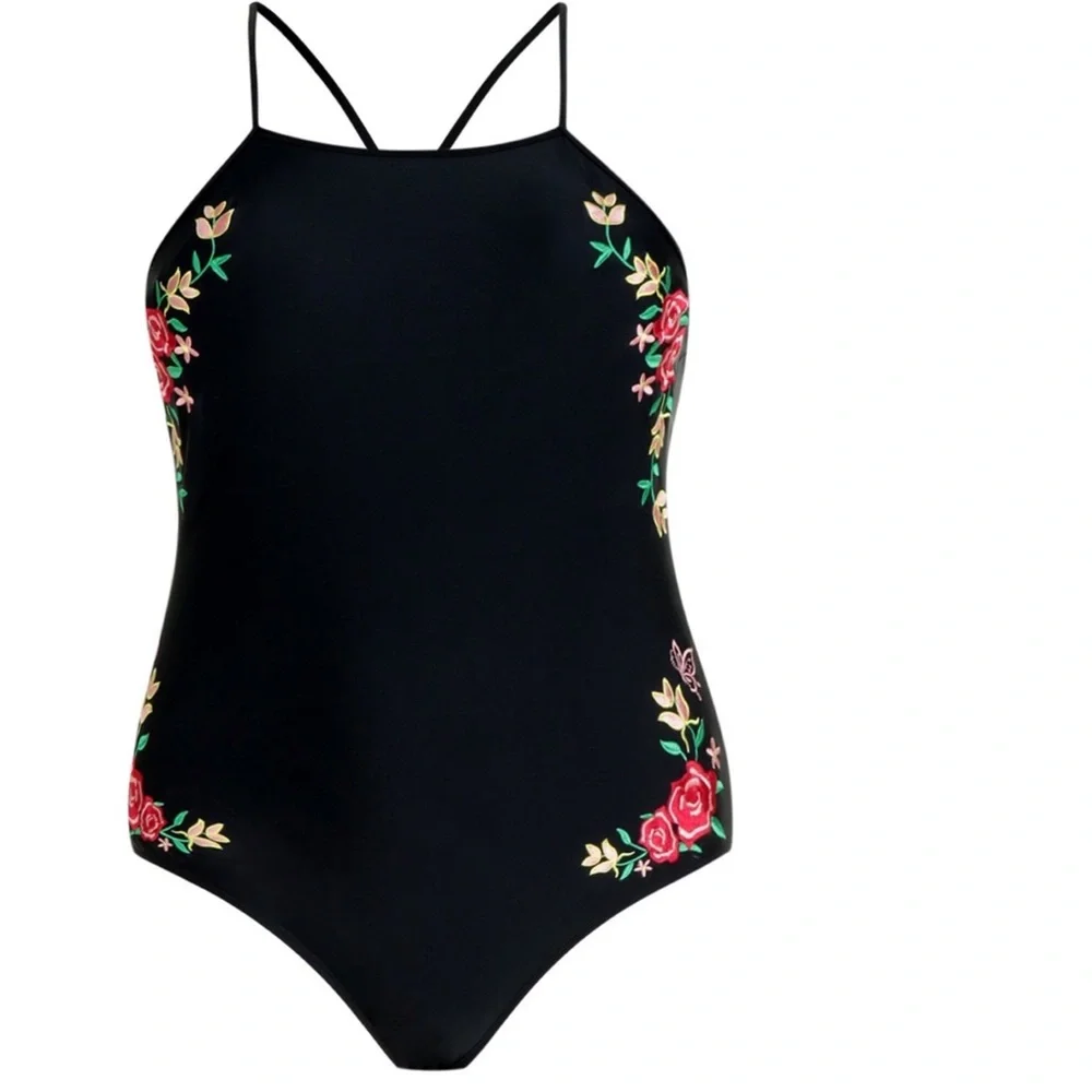 Boohoo Plus Nancy Embroidered Low Back Swimsuit Sz 14 - Picture 3 of 3